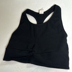 Fabletics Medium Sports Bra Black Ribbed Twist Front Longline Crop Racerback